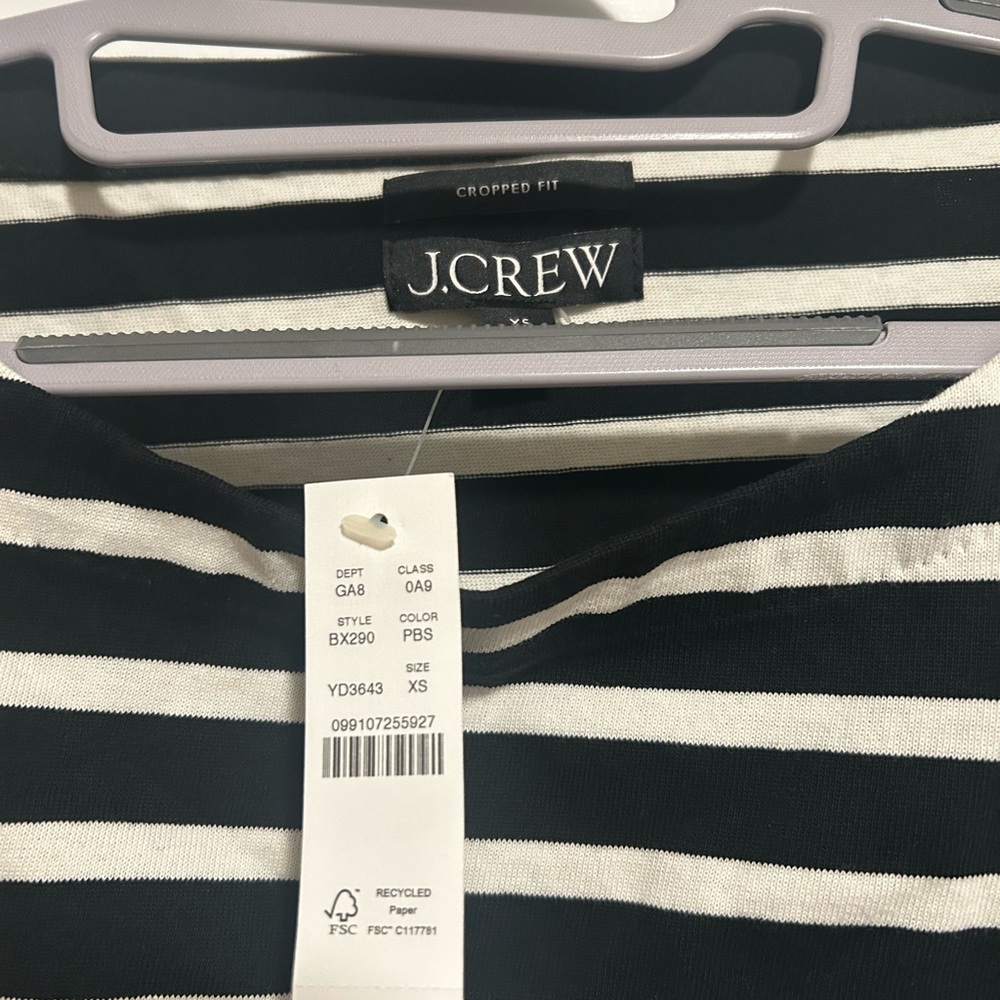 NWT J. Crew Black and White Striped cropped boatneck - Picture 2 of 5